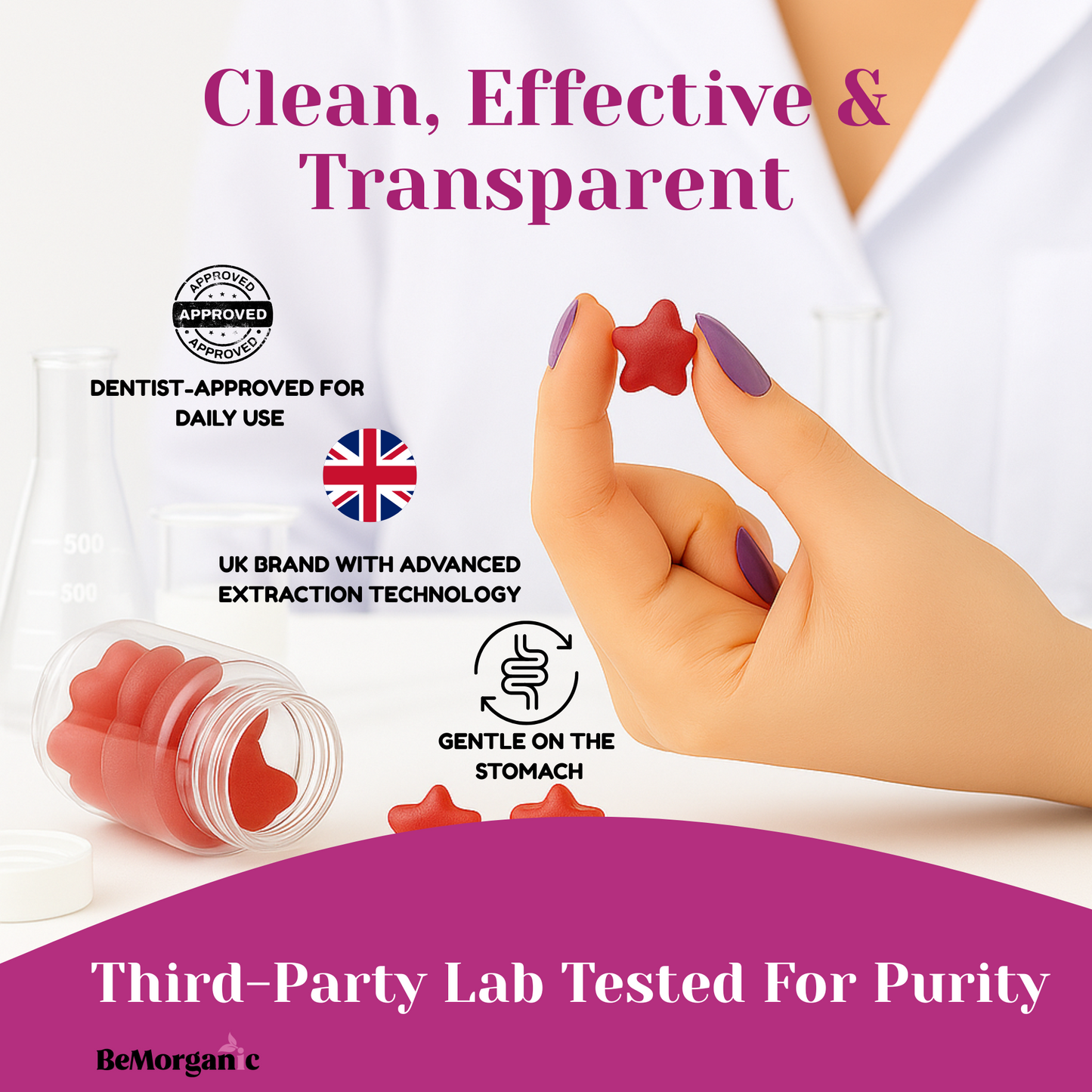 Hand holding Red Vegan Magnesium Gummies